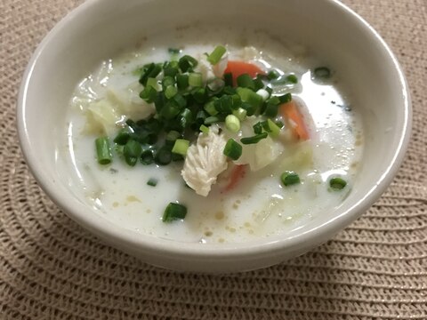 離乳食完了期の取り分けに♪ささ身と豆乳の春雨スープ